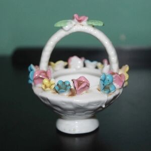 Vintage Ardalt Porcelain Floral Pin Cushion Basket Made in Taiwan